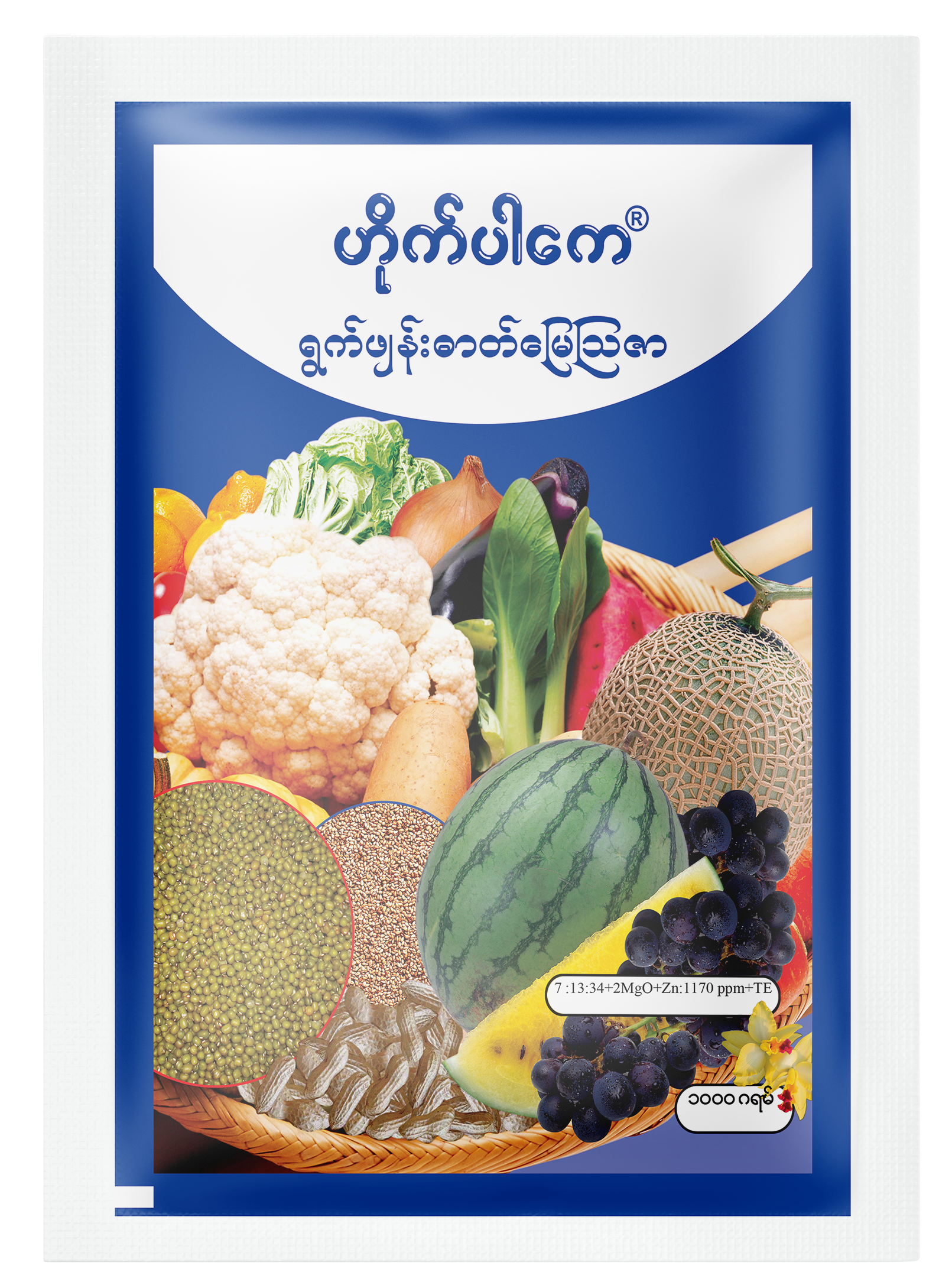 Hyper-K - N 7% : P2O5 13% : K2O 34% : MgO 2 % : Zn EDTA 1170 ppm, Fe EDTA 325 ppm, Mn EDTA 163 ppm, Mn EDTA 163 ppm, Cu EDTA 33 ppm, B Soluble 81 ppm, Mo Soluble 8 ppm